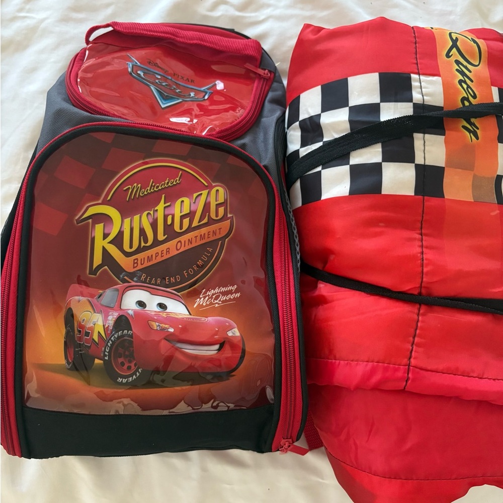 Disney Cars Lightning McQueen Red Backpack & Sleeping Bag